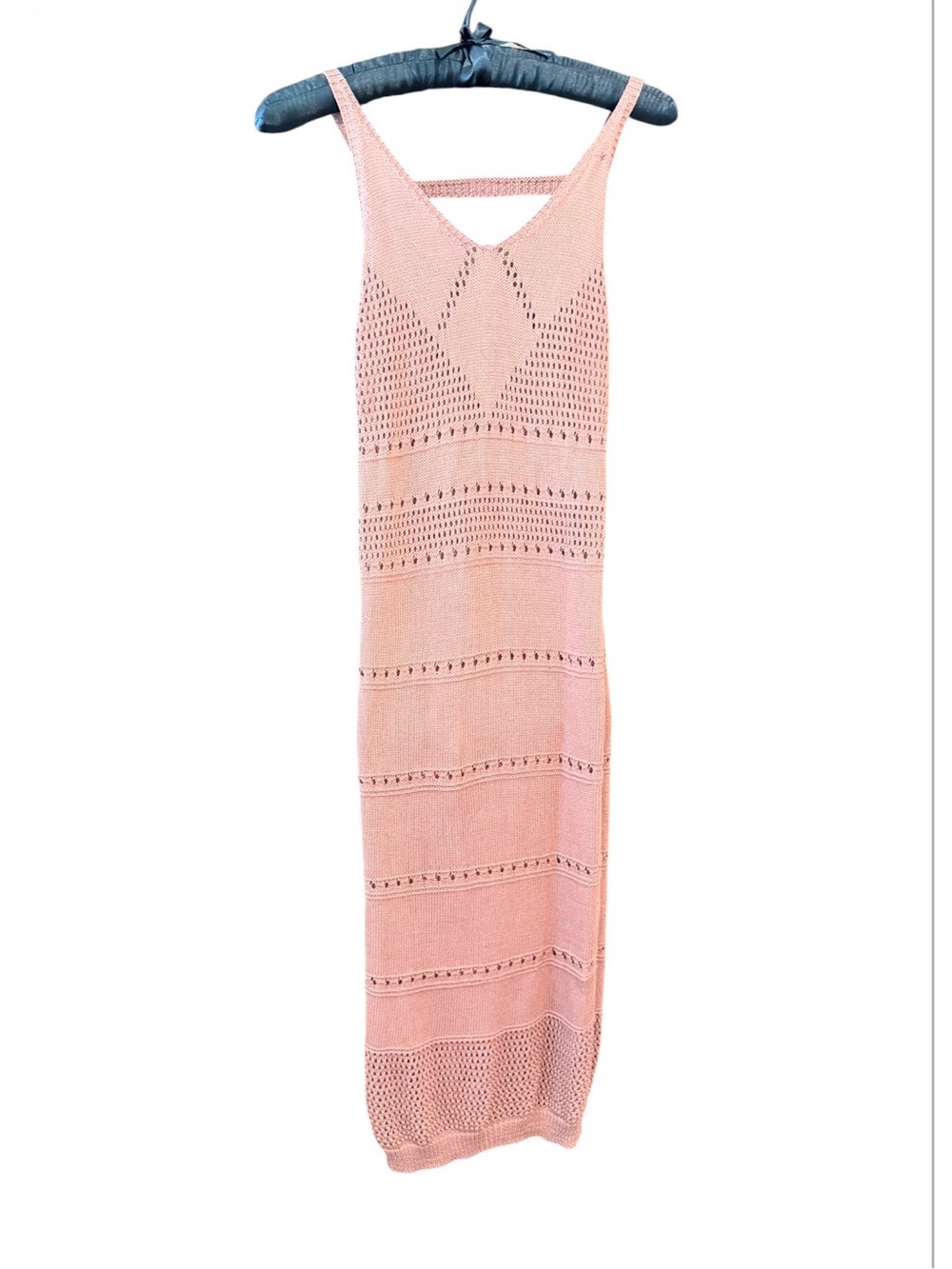 Privy Openwork 100% Viscose Crochet Rust Colored Midi Knit Dress